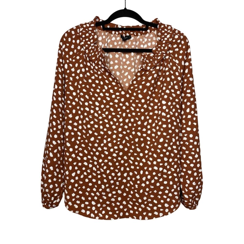J. Crew Drapey Printed Polka Dot Blouse Women's Medium V-Neck Casual Long Sleeve
